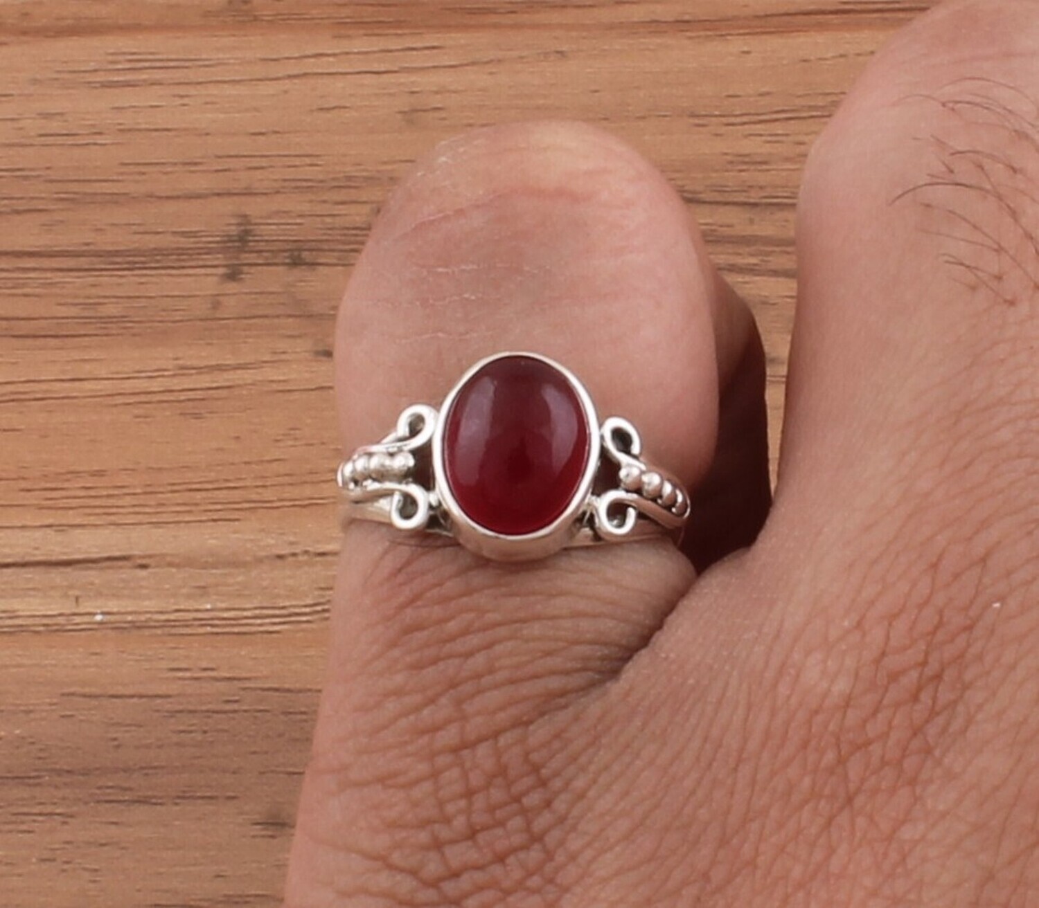 Red Jade Ring - Solid 925 Sterling Silver Ring - Designer Ring - Weddings Oval Shape Ring - Handmade Ring For Women Gifts Her