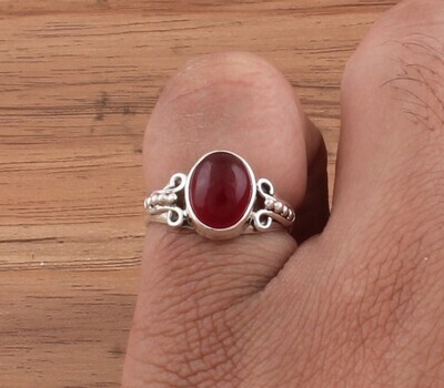 Red Jade Ring - Solid 925 Sterling Silver Ring - Designer Ring - Weddings Oval Shape Ring - Handmade Ring For Women Gifts Her