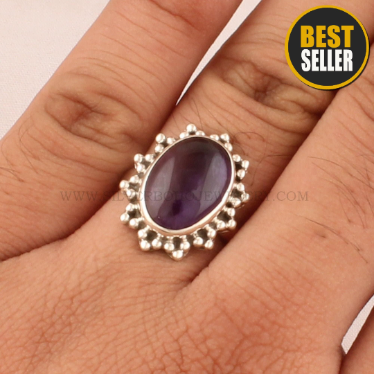 Top Quality Amethyst Gemstone Ring 925 Sterling Solid Silver Ring Purple Amethyst Ring Index Finger Ring Handmade Birthday Ring Gift Item
