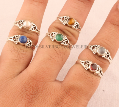 Natural Multi Round Shape Gemstone Silver Ring - 925 Sterling Solid Silver Ring - Handmade Silver Ring - Engagement Ring - Gift For Women