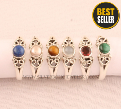 Natural Multi Round Shape Gemstone Silver Ring - 925 Sterling Solid Silver Ring - Handmade Silver Ring - Engagement Ring - Gift For Women