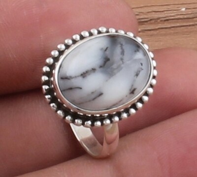 Dendrite Opal Ring - Solid 925 Sterling Silver Ring - Designer Ring - Engagement Oval Shape Ring - Handmade Ring For Women Gifts Idea
