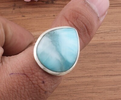 Natural Larimar Ring - Solid 925 Sterling Silver Ring - Designer Ring - Engagement Pair Shape Ring - Handmade Ring For Women Gifts Her