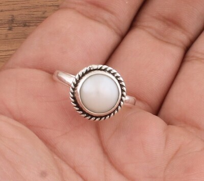 White Pearl Ring - Solid 925 Sterling Silver Ring - Designer Ring - Engagement Round Shape Ring - Handmade Ring For Women Weddings Gifts Idea