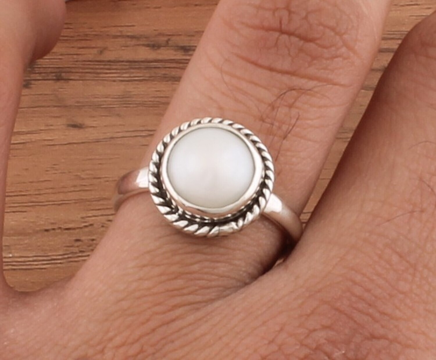 White Pearl Ring - Solid 925 Sterling Silver Ring - Designer Ring - Engagement Round Shape Ring - Handmade Ring For Women Weddings Gifts Idea