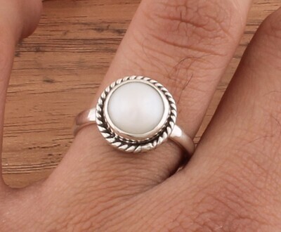 White Pearl Ring - Solid 925 Sterling Silver Ring - Designer Ring - Engagement Round Shape Ring - Handmade Ring For Women Weddings Gifts Idea