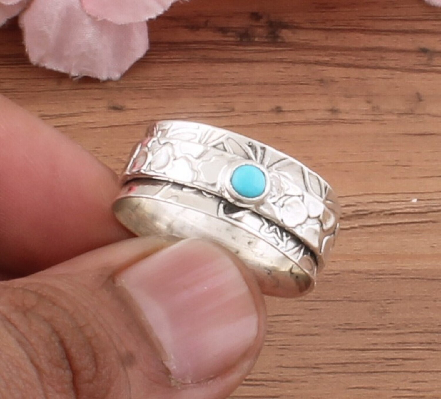 Sleeping Beauty Turquoise Spinner Ring 925 Sterling Solid Silver Ring, Band Round Shape Ring, Engagement Ring, Designer Band Ring, Wedding Gifts Idea, Finger Band Ring