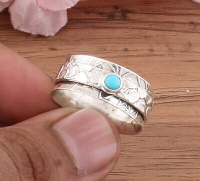 Sleeping Beauty Turquoise Spinner Ring 925 Sterling Solid Silver Ring, Band Round Shape Ring, Engagement Ring, Designer Band Ring, Wedding Gifts Idea, Finger Band Ring