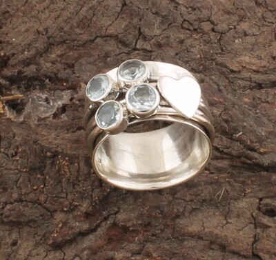 Heart Blue Topaz Spinner Ring 925-Sterling Solid Silver Ring, Band Ring, Engagement Ring, Designer Band Round Shape Ring, Wedding Gifts Idea, Finger Band Ring