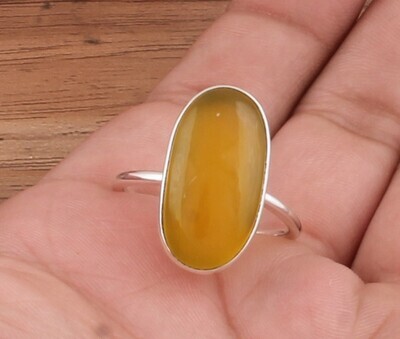 Yellow Jade Oval Gemstone Solid 925 Sterling Silver Ring For Women - Handmade Jade Silver Simple Ring For Women Wedding Gifts Idea