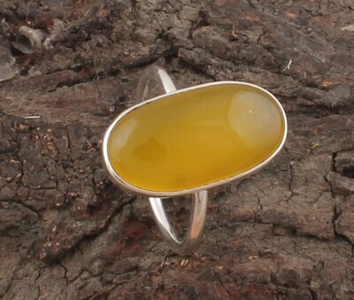 Yellow Jade Oval Gemstone Solid 925 Sterling Silver Ring For Women - Handmade Jade Silver Simple Ring For Women Wedding Gifts Idea