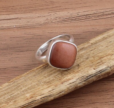 Sun Stone Ring - Solid 925 Sterling Silver Ring - Simple Ring - Engagement Cushion Shape Ring - Handmade Ring For Women Gifts Idea