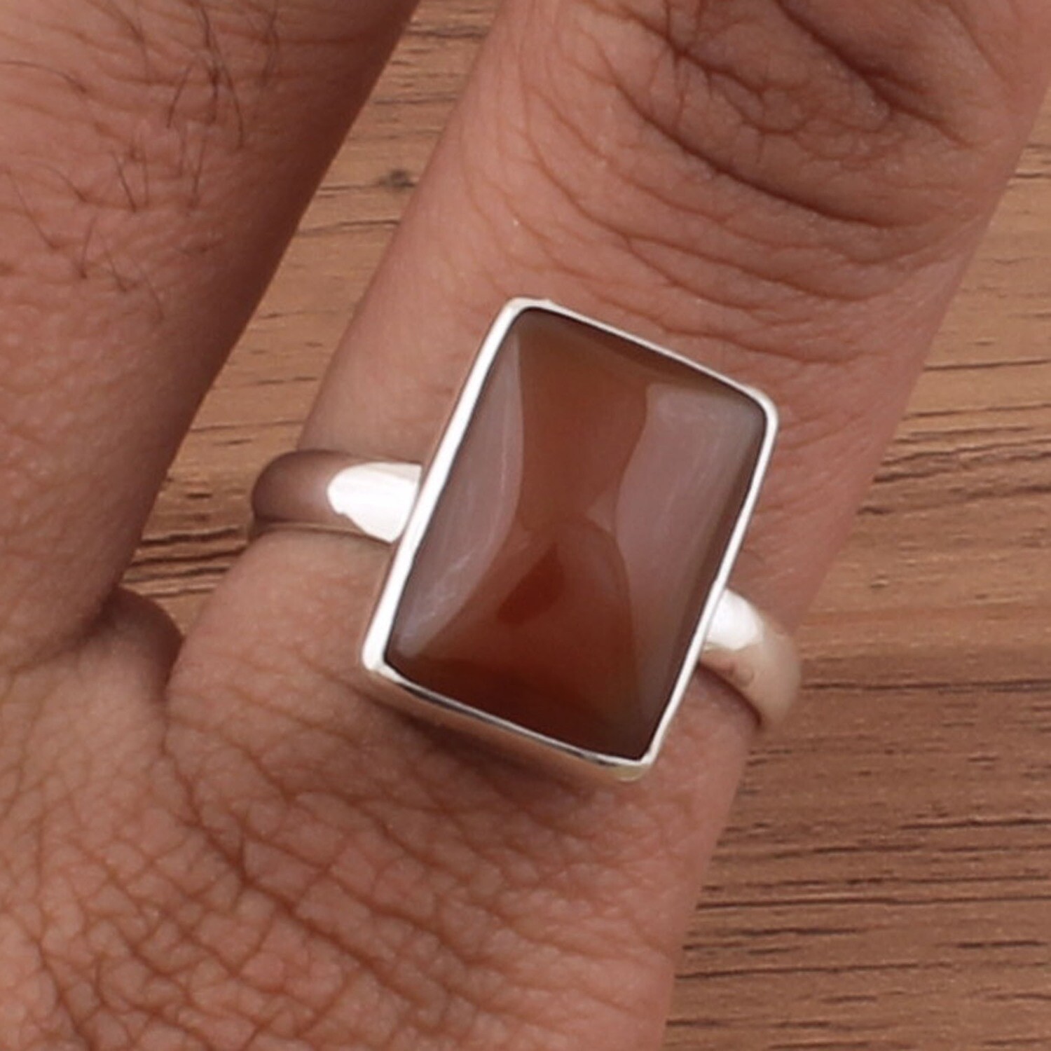 Red Onyx Ring - Solid 925 Sterling Silver Ring - Simple Ring - Weddings Rectangle Ring - Handmade Ring For Women Gifts Idea