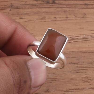 Red Onyx Ring - Solid 925 Sterling Silver Ring - Simple Ring - Weddings Rectangle Ring - Handmade Ring For Women Gifts Idea