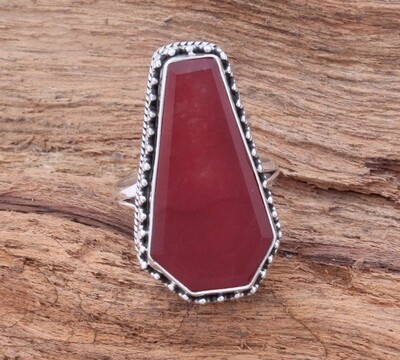 Red Jade Gemstone Solid 925 Sterling Silver Ring For Women - Handmade Designer Coffin Shape Silver Ring For Women Weddings Gifts Idea