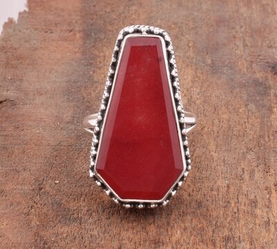 Red Jade Gemstone Solid 925 Sterling Silver Ring For Women - Handmade Designer Coffin Shape Silver Ring For Women Weddings Gifts Idea