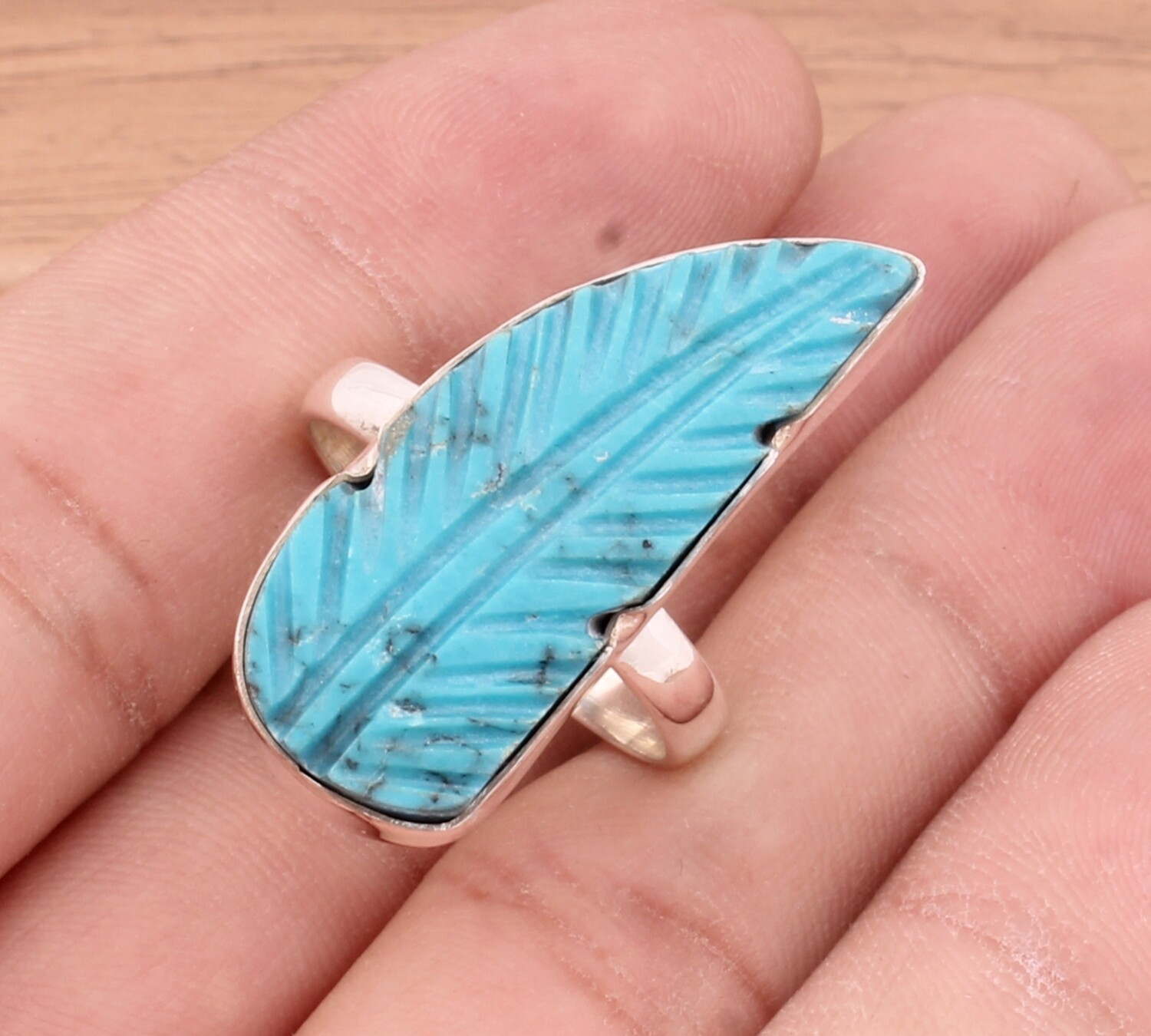 Leaf Sleeping Beauty Turquoise Ring 925 Sterling Solid Silver Ring, Engagement Designer Ring, Wedding Gifts Idea, Finger Leaf Ring