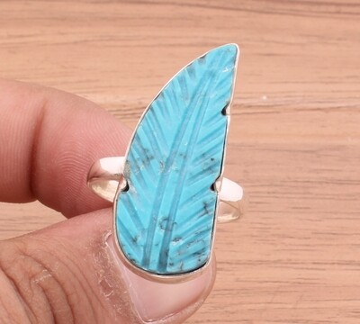 Leaf Sleeping Beauty Turquoise Ring 925 Sterling Solid Silver Ring, Engagement Designer Ring, Wedding Gifts Idea, Finger Leaf Ring