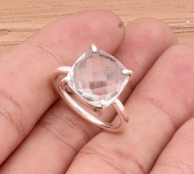 Crystal Quartz Ring 925-Sterling Solid Silver Ring, Engagement Ring, Designer Prong Set Ring, Wedding Gifts Idea,