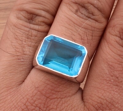London Blue Topaz Ring 925-Sterling Solid Silver Ring, Engagement Ring, Designer Rectangle Shape Ring, Wedding Gifts Idea,