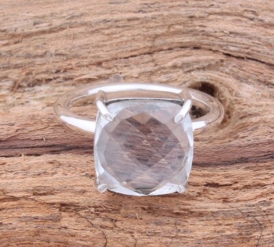 Crystal Quartz Ring 925-Sterling Solid Silver Ring, Engagement Ring, Designer Prong Set Ring, Wedding Gifts Idea,