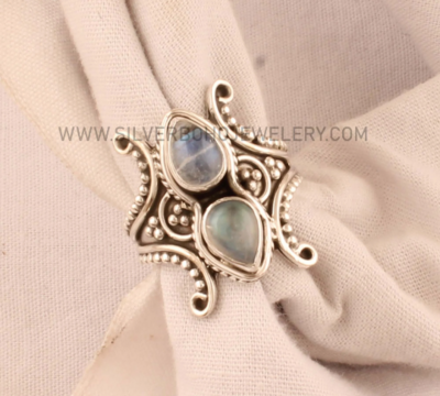 Natural Rainbow Moonstone Silver Ring For Her - 925 Sterling Silver Handmade Design Two Stone Silver Ring - June Birthstone Etsy Cyber 2021