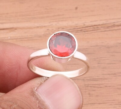 Red Garnet Solid 925 Sterling Silver Ring For Wedding - Designer Handmade Bohemia Round Shape Red Garnet Bridesmaid Ring - For Women Gifts Idea