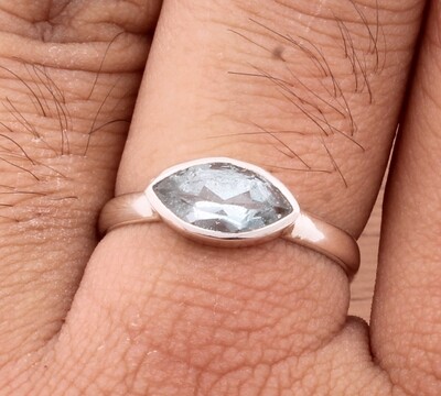 Blue Topaz Solid 925 Sterling Silver Ring For Wedding - Simple Handmade Bohemia Marquis Shape Bridesmaid Ring - For Women Gifts Her