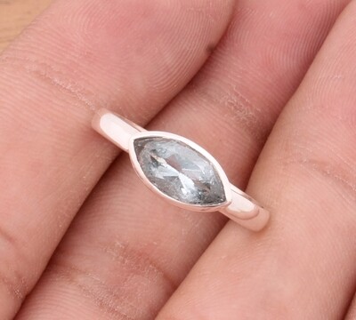 Blue Topaz Solid 925 Sterling Silver Ring For Wedding - Simple Handmade Bohemia Marquis Shape Bridesmaid Ring - For Women Gifts Her