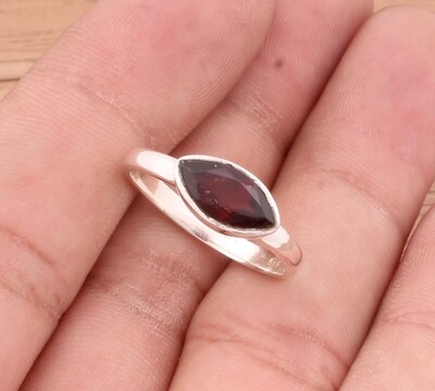 Natural Red Garnet Solid 925 Sterling Silver Ring For Wedding - Simple Handmade Bohemia Marquis Shape Bridesmaid Ring - For Women Gifts Idea