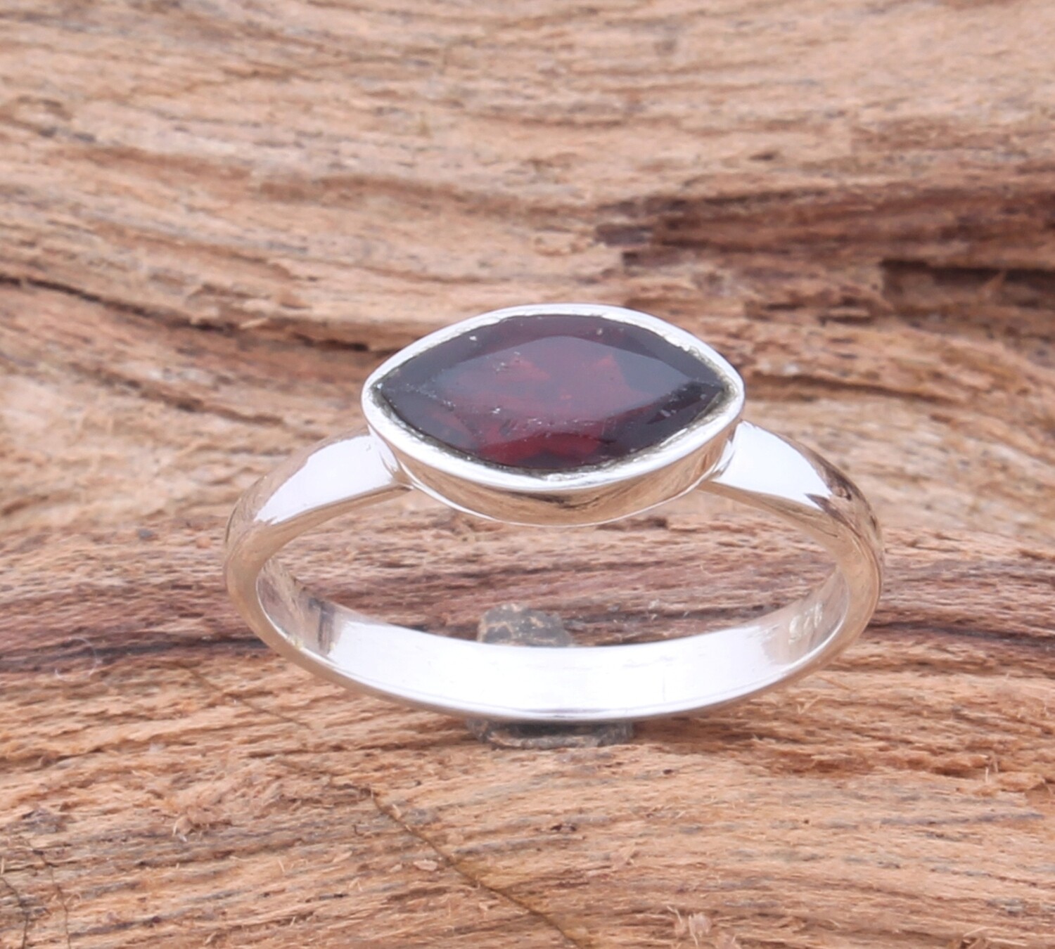 Natural Red Garnet Solid 925 Sterling Silver Ring For Wedding - Simple Handmade Bohemia Marquis Shape Bridesmaid Ring - For Women Gifts Idea