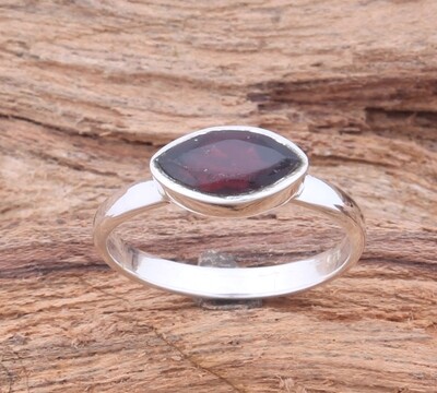 Natural Red Garnet Solid 925 Sterling Silver Ring For Wedding - Simple Handmade Bohemia Marquis Shape Bridesmaid Ring - For Women Gifts Idea