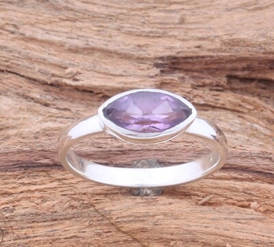 Natural Amethyst Solid 925 Sterling Silver Ring For Wedding - Simple Handmade Bohemia Marquis Shape Bridesmaid Ring - For Women Gifts Her