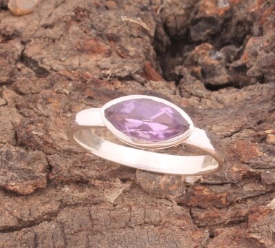 Natural Amethyst Solid 925 Sterling Silver Ring For Wedding - Simple Handmade Bohemia Marquis Shape Bridesmaid Ring - For Women Gifts Her