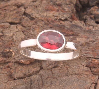 Natural Red Garnet Solid 925 Sterling Silver Ring For Wedding - Simple Handmade Oval Shape Bridesmaid Ring - For Women Weddings Gifts Idea