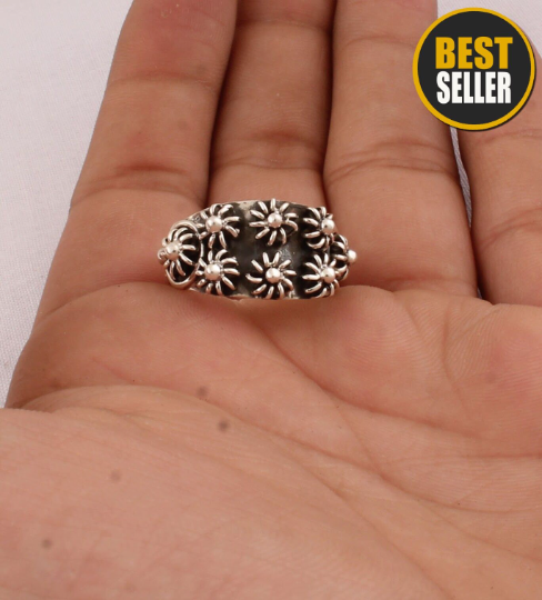 925 Sterling Silver Ring, Middle Finger Ring, Silver Ring For Women, Antique Silver Ring, Star Ring,Flower Designer Ring Gift For Sister