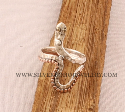 Two Tone Snake Band Ring - Hammered 925 Sterling Silver Snake Band Ring - Snake Lovers Ring - Handmade Animal Ring -Silver Ring Gift For Her