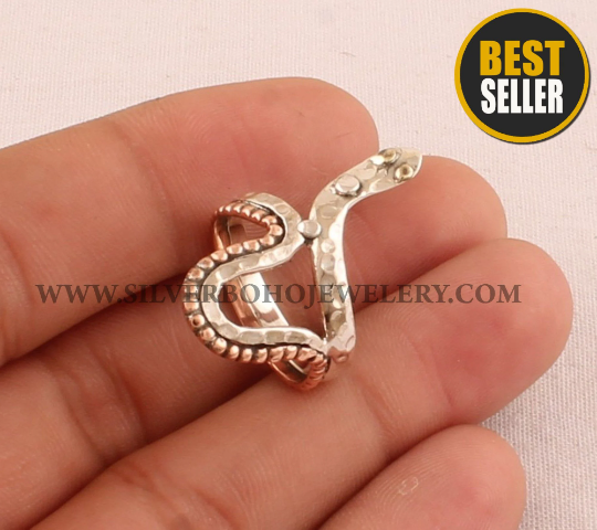 Two Tone Snake Band Ring - Hammered 925 Sterling Silver Snake Band Ring - Snake Lovers Ring - Handmade Animal Ring -Silver Ring Gift For Her