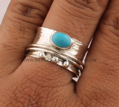 Natural Sleeping Beauty Turquoise Gemstone Ring,Spinner Ring,Handcrafted Boho Ring,Thumb Ring,Wedding Ring Small Size Stone Ring BOHO SILVER