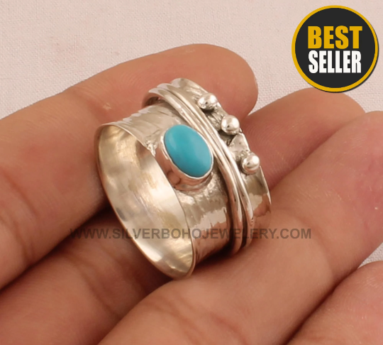 Natural Sleeping Beauty Turquoise Gemstone Ring,Spinner Ring,Handcrafted Boho Ring,Thumb Ring,Wedding Ring Small Size Stone Ring BOHO SILVER