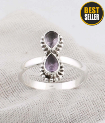 Natural Amethyst Top Quality Gemstone Ring Cut Transparency Stone Boho Ring 925 Sterling Silver Ring, Finger Ring Valentine's Day Gift
