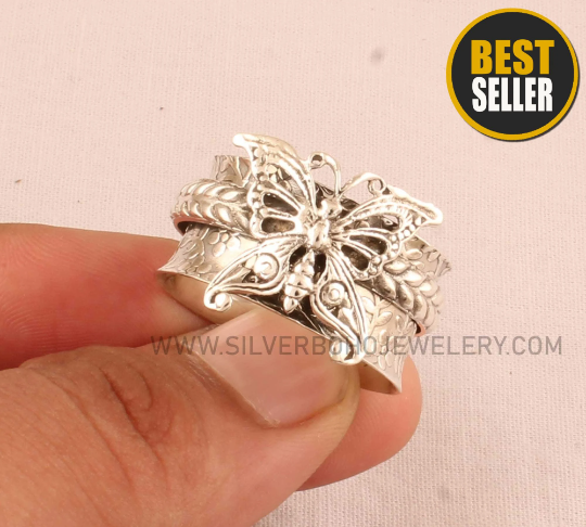 ButterFly Solid 925 Sterling Silver Spinner Ring