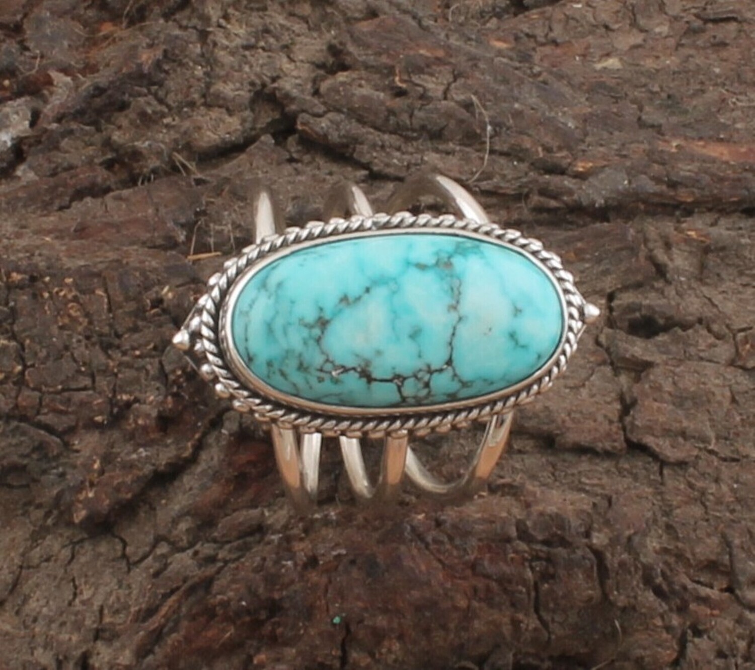 Three Layer Tibetan Turquoise Oval Gemstone Solid 925 Sterling Silver Ring For Women - Handmade Silver Ring For Women Wedding Gifts Idea