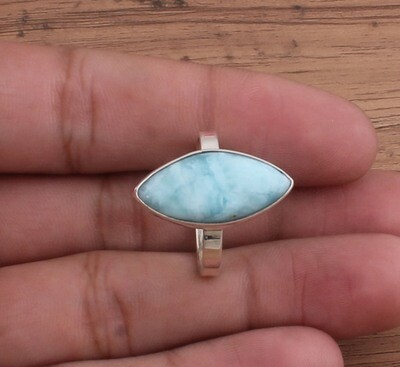 Natural Larimar Ring - Solid 925 Sterling Silver Ring - Simple Ring - Engagement Marquis Shape Ring - Handmade Ring For Weddings Gifts Idea