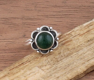 Flower Green Jade Ring - Solid 925 Sterling Silver Ring - Simple Ring - Engagement Round Shape Ring - Handmade Ring For Weddings Gifts Idea