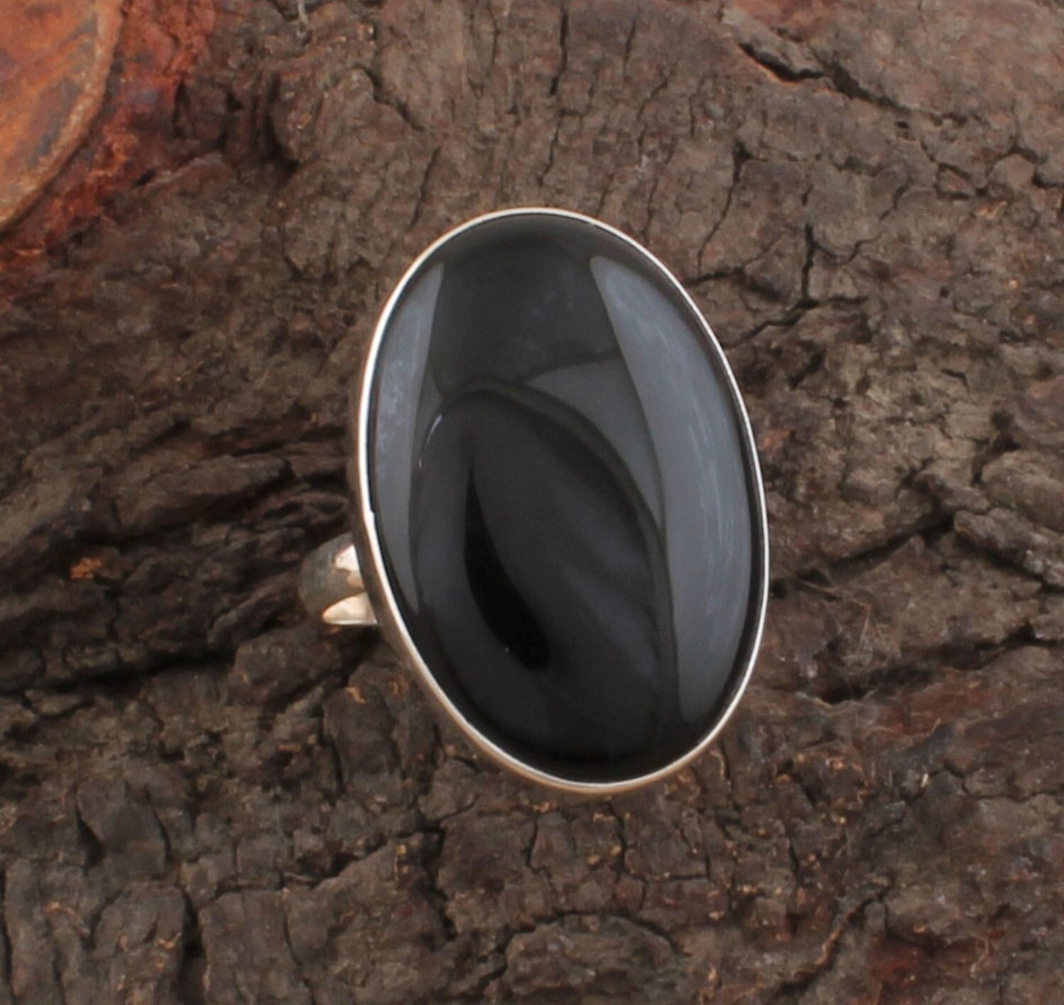 Black Onyx Silver Ring - 925 Sterling Solid Silver Ring - Oval Shape Ring - Big Stone Ring - Handmade Jewelry -Silver Ring For Women