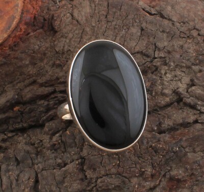 Black Onyx Silver Ring - 925 Sterling Solid Silver Ring - Oval Shape Ring - Big Stone Ring - Handmade Jewelry -Silver Ring For Women