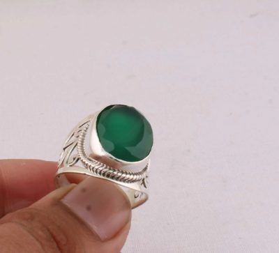 Green Onyx Gemstone Silver Ring - 925 Sterling Solid Silver Ring - Handmade Oval Shape Gemstone Ring - Engagement Ring - Gift For Women