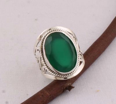 Green Onyx Gemstone Silver Ring - 925 Sterling Solid Silver Ring - Handmade Oval Shape Gemstone Ring - Engagement Ring - Gift For Women