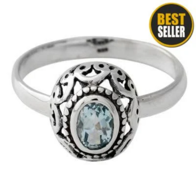 Natural Blue Topaz AAA+Quality Gemstone Ring,Handcrafted Boho Ring,Engagement Ring,Sterling Silver Ring,Middle Finger Ring